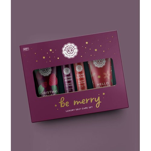 Be Merry Luxury Self-Care Set | Includes Christmas Crush Hand Cream, Merry Berry Organic Lip Balm, Sugar Cookie Organic Lip Balm, & Hello Holiday Hand Cream