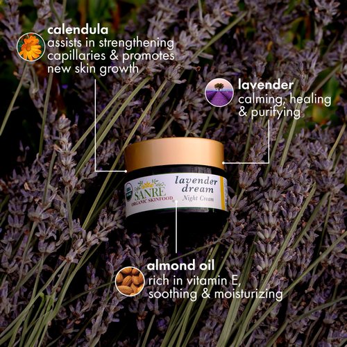 SanRe Organic Skinfood - Lavender Dream - 100% USDA Organic Lavender and Calendula Night Cream For Dry to Normal Skin