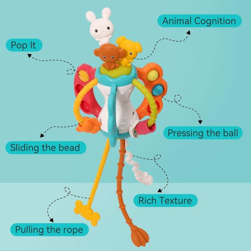 Toddlers Airplane Travel Toys Montessori Toys for Babies 6-12 Months Boy Girl Sensory Baby Infant Car Seat Toys Essentials Silicone Pull String Newborn 1 2 3 Year Old