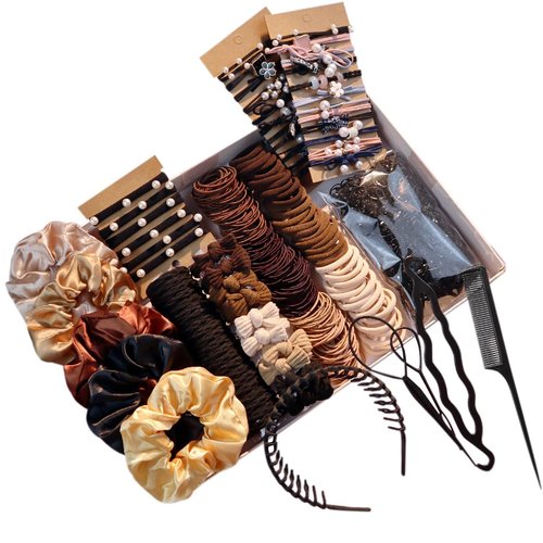 Hair Accessories Set for Women, Ponytail Holders, Hair Scrunchies, Hairbands, Scrunchy Hair Ties, Hair Styling Tool Set (1163PCS(brown)