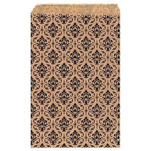 100 pcs 4" x 6" Damask Paper Gift Bags Shopping Sales Tote Bags Brown with Black Damask Design