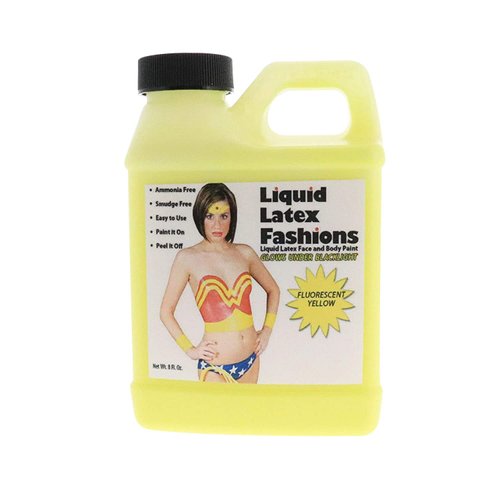 Fluorescent Yellow 8 Oz - Liquid Latex Face and Body Paint, Black Light UV Reactive GLOW, Art, Theater, School Plays, Cosplays and Concerts!