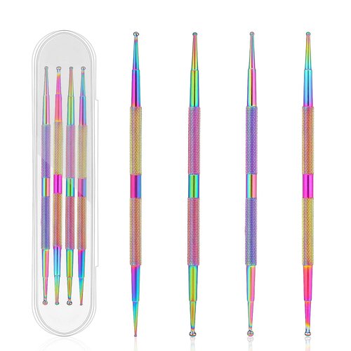 4 PCS Professional Nail Dotting Tool Kit, Stainless Steel Dotting Pen for Nail Art Design, Pattern Embossing, Rhinestone Picking, and Pottery