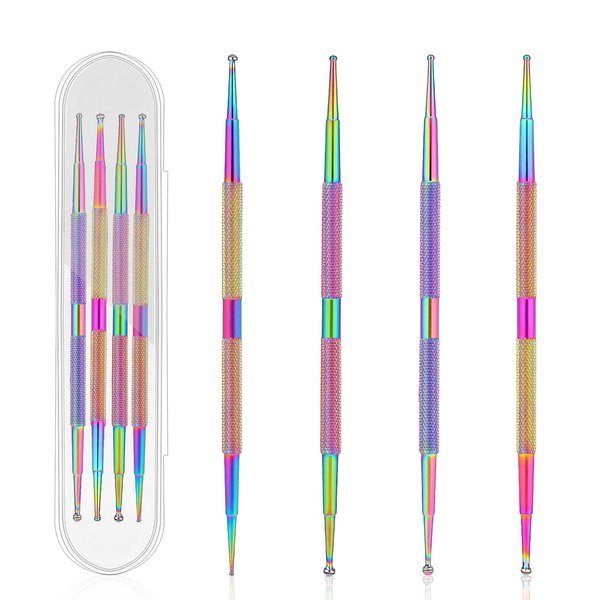 4 PCS Professional Nail Dotting Tool Kit, Stainless Steel Dotting Pen for Nail Art Design, Pattern Embossing, Rhinestone Picking, and Pottery