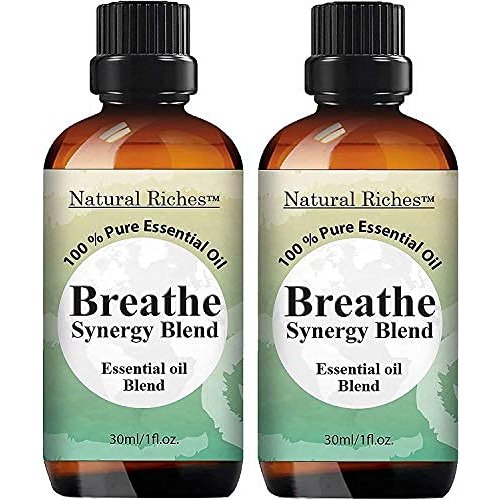 Natural Riches Breathe Essential Oil Blend Breathe Easy with Peppermint Eucalyptus Tea Tree Lemon Cardamom Pine Needle Essential Oils - 2 x 30 ml