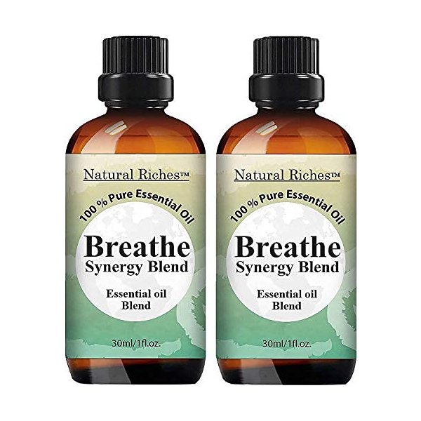 Natural Riches Breathe Essential Oil Blend Breathe Easy with Peppermint Eucalyptus Tea Tree Lemon Cardamom Pine Needle Essential Oils - 2 x 30 ml