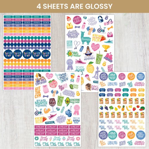 bloom daily planners Health Wellness and Fitness Planner Stickers - Variety Sticker Pack - Six Sticker Sheets Per Pack!