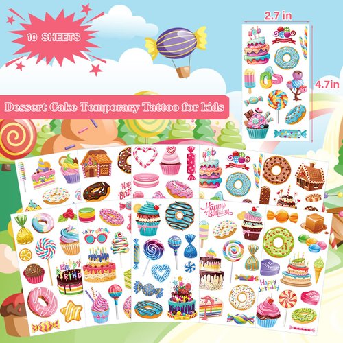UVUXO Dessert Cake Temporary Tattoos for kids - 118 Styles Sheets Ice Cream and Donuts Tattoos Temporary for Girls Dessert Cake Birthday Party Supplies for Kids