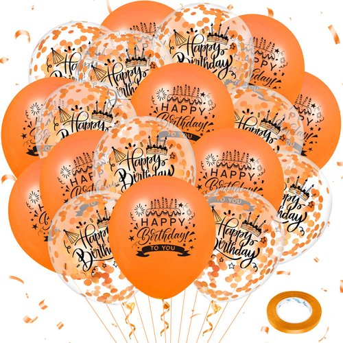 Orange Happy Birthday Balloons 18Pcs Birthday Latex Confetti Balloons Thanksgiving Birthday Party Balloons Decorations for Kids Boys Girls Women Men Halloween Fall Birthday Party Supplies
