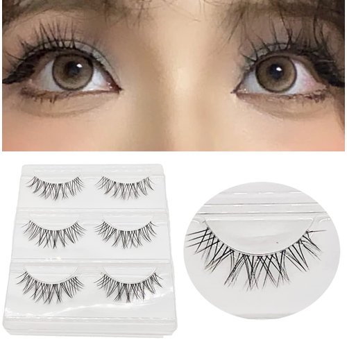 Natural Look Soft Lashes, Lightweight & Comfortable, Reusable Fake Eyelashes Cartoon Anime Eyes False Lashes Mink Lash Falsies Asian Eyelash Japanese Korean Chinese Transparent Stem - 3 pairs (X Style Lashes)