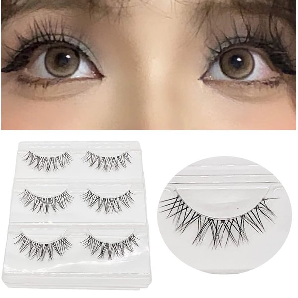 Natural Look Soft Lashes, Lightweight & Comfortable, Reusable Fake Eyelashes Cartoon Anime Eyes False Lashes Mink Lash Falsies Asian Eyelash Japanese Korean Chinese Transparent Stem - 3 pairs (X Style Lashes)