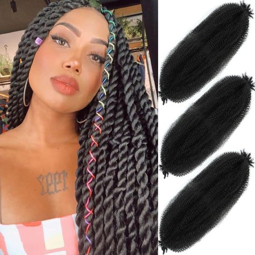 Afro Twist Hair 28 Inch 3 Packs, Springy Afro Twist Hair Pre Fluffed Spring Twist Hair Pre Stretc...