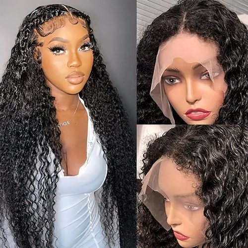 MDRTIRIM Deep Wave Lace Front Wigs Curly Human Hair Heat Resistant Natural Black Synthetic Wigs 1...