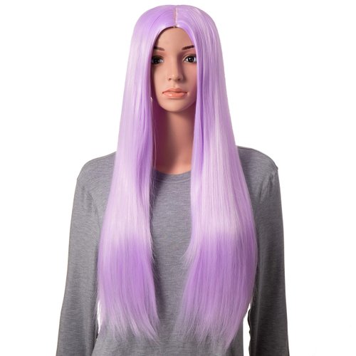 Onedor 30 Inches Long Straight Light Purple Synthetic Hair Women Full Head Cosplay Wig with Wig Cap (TF2403A - Light Purple)