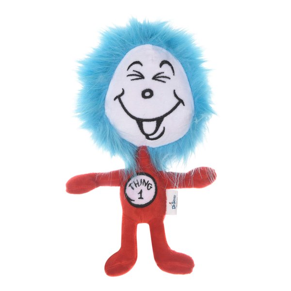Dr. Seuss for Pets The Cat in The Hat Thing 1 Big Head Plush Dog Toy | Small Dog Toys, 9 Inch Dog Toy from The Cat in The Hat | Red, White, and Blue Stuffed Animal Dog Toy from Dr. Seuss Collection