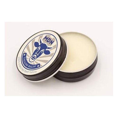 MDN Organic Grass Fed Beef Tallow Balm With Olive Oil for Skin Care, All-Purpose Tallow Moisturizer Creates Soft, Smooth Skin, GMO-free & Gluten-free, Safe and Gentle, Unscented - 2 Oz