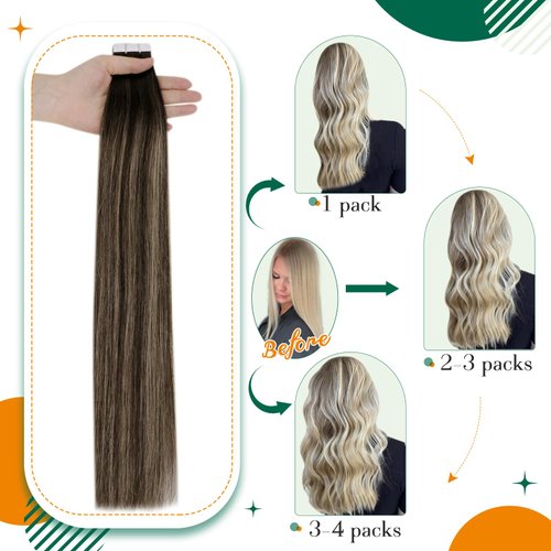 Tape in Hair Extensions Human Hair Ombre Off Black Fading to Honey Blonde Human Hair Tape in Extensions Straight Tape on Remy Hair Extensions Skin Weft Easyouth 14Inch 20Pcs 40g