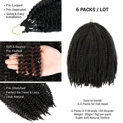 AU-THEN-TIC 18 Inch 2 Pack Afro Kinky Twist Braid Hair Pre Looped Springy Long Braiding Hair for Twist Crochet Braid Synthetic Hair Extensions (18 Inch (2 Pack), 1-Jet Black)