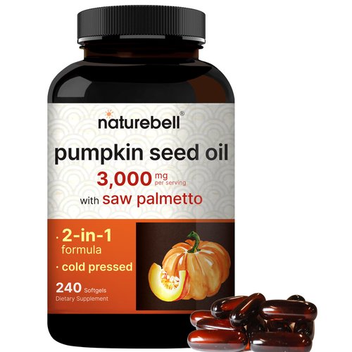 NatureBell Virgin Pumpkin Seed Oil 3,000mg Per Serving with Saw Palmetto, 240 Softgel Capsules | Cold Pressed – Rich in Omega 6 & 9 Essential Fatty Acids – Prostate & Bladder Supplements, Non-GMO