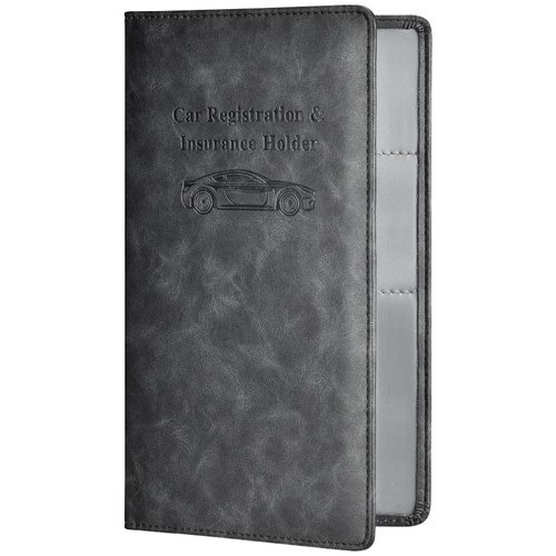 HerriaT Car Registration and Insurance Card Holder - Leather Vehicle Glove Box Automobile Documents Paperwork Wallet Case Organizer for ID, Driver's License, Key Contact Information Cards