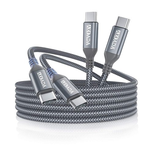 AkoaDa 2Pack USB C to USB C 100W Cable 6.6 FT 5A, for iPhone 15 Type C to Type C Charging Cable Compatible with iPhone 15/Plus/15 Pro/Pro Max, MacBook Pro, Samung Galaxy S23,iPad Pro/Air 5/4 etc,Grey