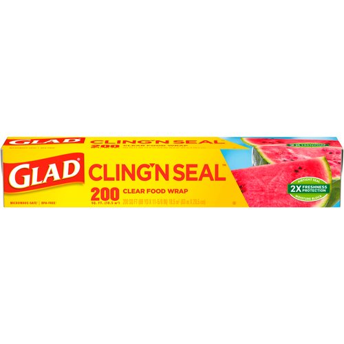 Glad Cling N Seal Plastic Food Wrap, 200 Square Foot Roll (Package May Vary)