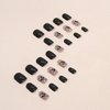 Short Press on Nails Square Fake Nails Black False Nails with Design Butterfly Stick on Nails Glossy Acrylic Nails Full Cover Glue on Nails Cute Artificial Nails for Women Girls Manicure 24Pcs