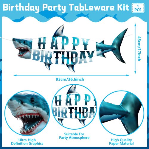 Shark Birthday Party Banner Shark Happy Birthday Banner Shark Theme Party Decorations Ocean Under The Sea Party Hanging Wall Decor for Kids Boys Birthday Party
