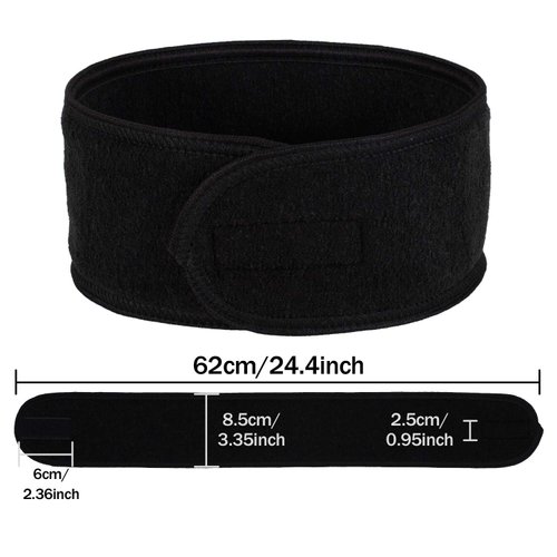 4 Counts Spa Facial Headband Whaline Head Wrap Terry Cloth Headband Stretch Towel with Magic Tape for Bath, Makeup and Sport, 3.5" Wide (Black)