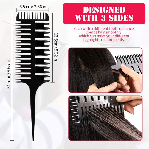 Boao 3 Pieces Hair Comb, 3-Way Highlighting Sectioning Foiling Comb for Hair Coloring, Microbraiding, Styling and Dyeing, Plastic, 3 Count (Pack of 1), Black, 24.5 x 6.5 cm/ 9.65 x 2.56 inches