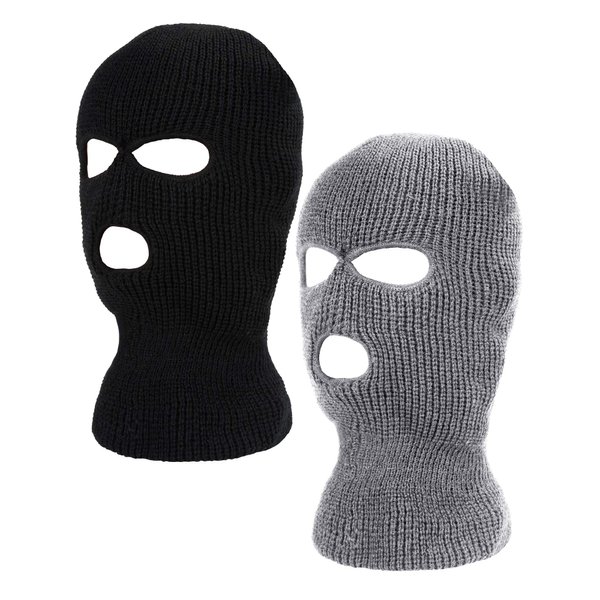 WILLBOND 2 Pieces Knitted Full Face Cover 3 Hole Mask Winter Balaclava Face cover, One Size(Black and Grey, Medium)