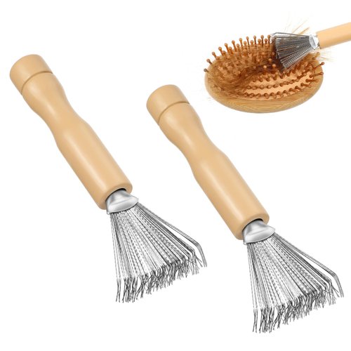 JIEYAO 2 Pcs Hair Brush Cleaner Tool, Hairbrush Cleaner Comb, Comb Cleaning Brush Hairbrush Cleaning Rake Wooden Handle Hair Remover Brush for Removing Hairs Dust Dirt Lint Home Salon