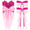 ANBALA Satin Ribbon Hair Accessories Set - 6 PCS Long Tailed Bowknot Hair Clips and Barrettes for Women and Girls (Pink, Hot Pink)