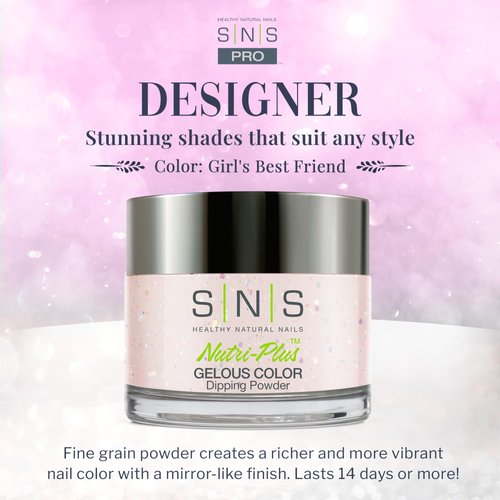 SNS Nail Dip Powder, Gelous Color Dipping Powder – Girl’s Best Friend (Natural, Nudes/Pastel, Glitter) – Long-Lasting Dip Nail Color Lasts 14 Days – Lower-Odor & No UV Lamp Required – 1 oz