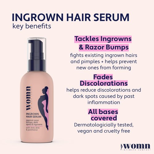 womn Intimate Comfort INGROWN HAIR SERUM - serum against ingrowns, razor bumps & skin discolorations, 1.7. Fl. Oz.
