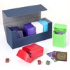 Silkfly 6 Pieces Deck Card Storage Box, 1 Leather Deck Case with 5 Plastic Decks Card Boxes Playing Deck Cards Box Compatible with MTG TCG Commander Card (Blue and Gray)
