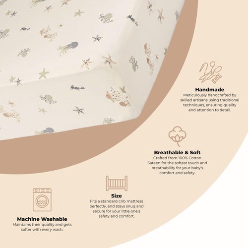 Crane Baby Crib Sheet, Sea Life Jellyfish Crib Sheets & Toddler Sheets, 100% Cotton Crib Sheets for Standard Crib Mattress(28"x 52"), Breathable Crib Sheets, Fitted Crib Sheets for Boys and Girls