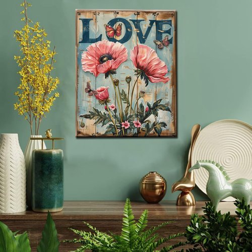 Tucocoo Paint by Numbers Kits 16x20inch Canvas DIY Abstract Opium Poppy Flower Oil Painting for Kids, Students, Adults Beginner with Brushes and Acrylic Pigment-Love Sign(Without Frame)