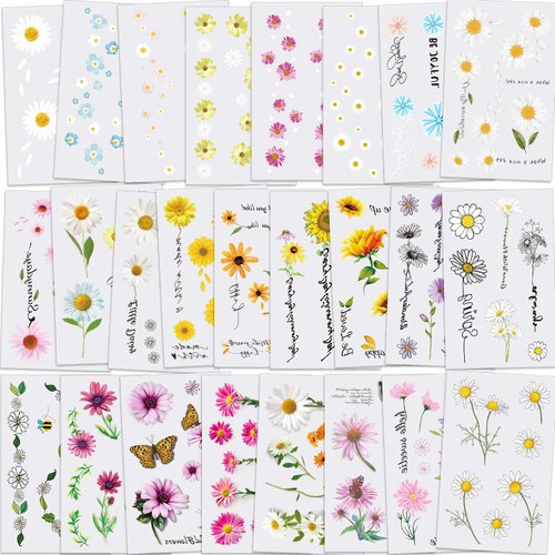 Konsait 25 Sheets Flower Temporary Tattoos, Fake Tiny Temporary Tattoo Waterproof Body Art Sticke...