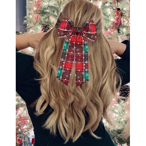 Christmas Hair Bows for Women Green Red Plaid Hair Bows Winter Holiday Bows Hair Ribbons Christmas Holiday Accessories Costume Outfits Party Favors Gifts (Pattern B)