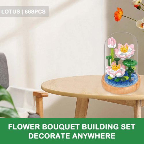 SYMIBRICK Flower Bouquet Building Set, 668PCS Mini Bricks Botanical Collection Building Blocks with Display Case, Artificial Plant Flowers Set for Adults, Birthday for Her (Lotus)