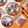 96 Pcs Monster Truck 3rd Birthday Party Supplies 350 GSM Monster Truck Plates and Napkins Checkered Tableware Set Monster Birthday Decorations for 3rd Kids Boys Monster Truck Theme Party Serves 24