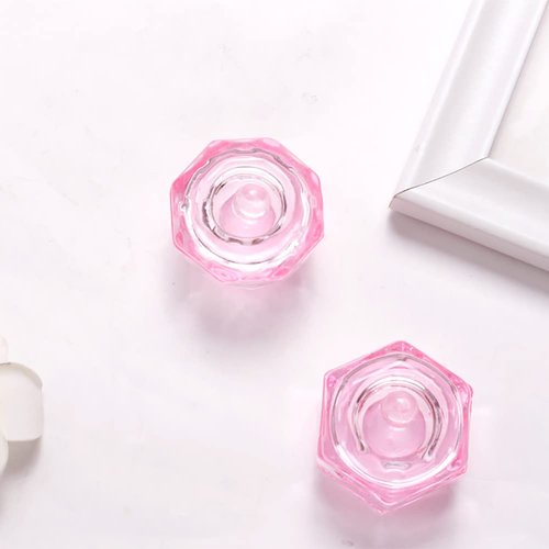 UUYYEO 2 Pcs Glass Nail Art Cups Nail Dipping Jars Nail Dappen Dishes Bowls Nail Powder Holders Nail Liquid Containers with Lid Nail Salon Supplies Hexagon