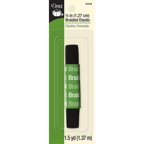 Dritz x, Black Braided Elastic, 1/2-Inch by 1-1/2-Yard