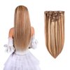 18" Remy Clip in Hair Extensions Human Hair #12/613 for Women Beauty - Short Silky Straight 8pcs 20clips Real Hair Extensions Clip in Human Hair (18 inches 100g #12/613 Golden Brown Mix Bleach Blonde)