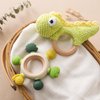 JETM·HH Teether Ring Wooden Baby Rattle Crochet Green Dinosaur Set | Infant Teething Toy | BPA Free Silicone Chewable Rings with Organic Featuring Multiple Textures | Crochet Rattle Baby
