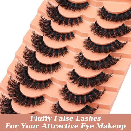 Newcally False Eyelashes Russian Strip Lashes Wispy Mink Lashes Fluffy D Curl Fake Lashes Like Eyelash Extension Lash Strips 9 Pairs Pack