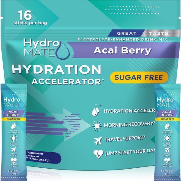 NatureWorks HydroMATE Electrolytes Powder No Sugar Acai Berry Sugar Free Hydration Packets Keto Party Favors Sticks with Vitamin C 16 Sticks