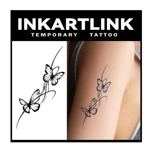 INKARTLINK Tattoo Tech, 2 Sheets Medium Semi Permanent Tattoo, Temporary Tattoos, Last 1-2 Weeks, Waterproof, Realistic Look, No Adhesive, No Reflection (Butterfly)