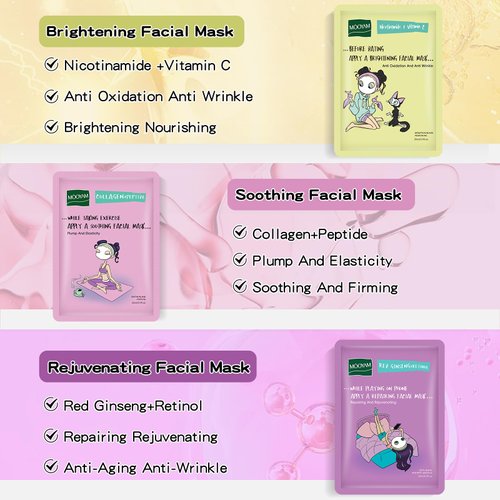Face Masks Skincare Set for Girl,Moisturizing Collagen Facial Masks for Women Home Spa,Hyaluronic Acid Face Mask for All Skin Types,Day Night Facial Mask Deep Cleaning,Oil Contral 25ml (12Pack)